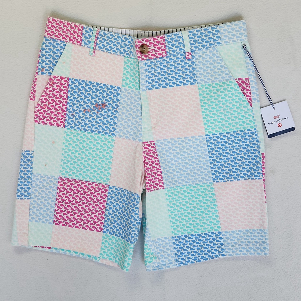 Y2K Preppy Vineyard Vines Girls Patchwork Shorts L Multicolor Whale NWT Summer